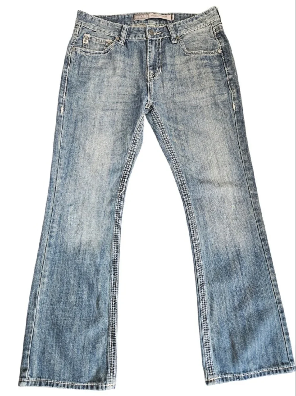 Rock & Roll Denim Men Pistol Bootcut Vtg Wash Ivory Top Stitching Jeans 33x32